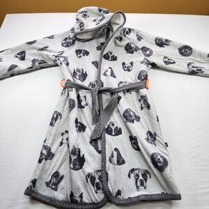 Woodrow & Friends Boys Large (14/16) Gray  Sherpa Lined Robe Dog Faces